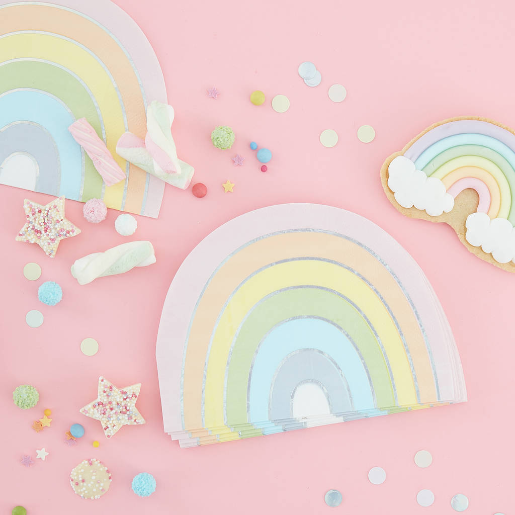 Pastel And Iridescent Foiled Rainbow Paper Party Napkin, 1 of 3