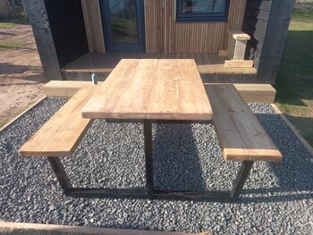 Sleek And Slender Slatted Picnic Bench Fixed Seating, 2 of 3