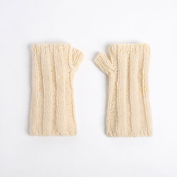 Alpaca Fingerless Gloves Ivory Knitting Kit, 2 of 3