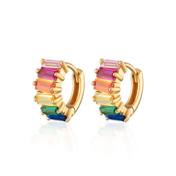 Rainbow Baguette Huggie Earrings, 3 of 6