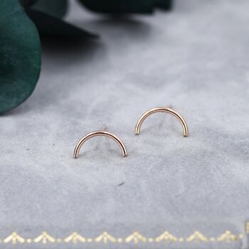 Sterling Silver Delicate Curved Bar Stud Earrings, 6 of 12