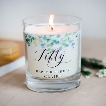 Eucalyptus Themed 50th Birthday Personalised Candle, 2 of 3