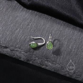 Genuine Green Jade Pear Cut Drop Hook Earrings, 7 of 10