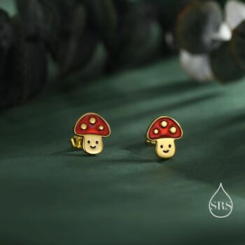 Sterling Silver Cute Mushroom Stud Earrings, 3 of 12