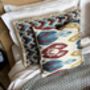 Modern, Oblong, Velvet, Ikat, Cushion With Silk Tassels Brown, Blue, Cream Herringbone Pattern Design, thumbnail 8 of 10