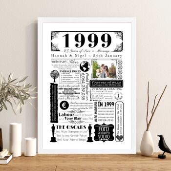 Personalised 25th Silver Wedding Anniversary Print, 2 of 7