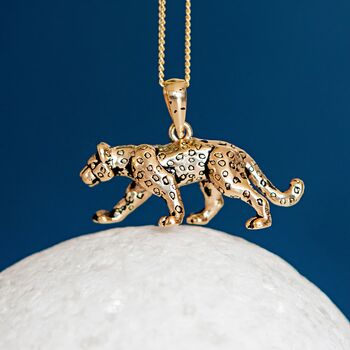 Mens Personalised Gold Plated Sterling Silver Leopard Necklace, 3 of 11