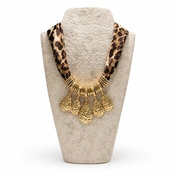 Satin Tie Striking Teardrop Necklace With Textured Gold Pendants, 2 of 7