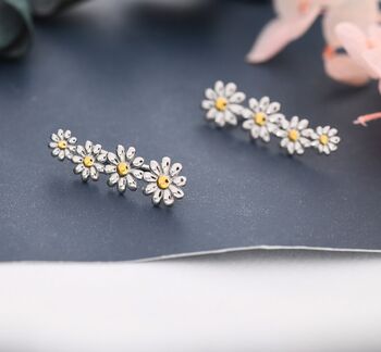 Gold Pistil Daisy Flower Crawler Earrings, 5 of 10