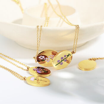 Oval Enamelled Birth Flower Necklace In A Gift Box, 10 of 12
