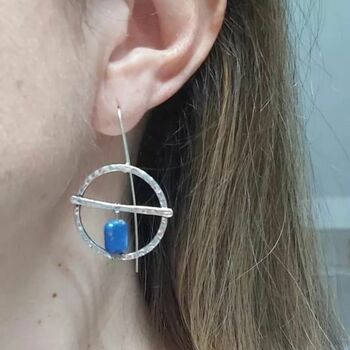 Retro Hollow Circle Blue Stone Dangle Drop Earrings, 2 of 6