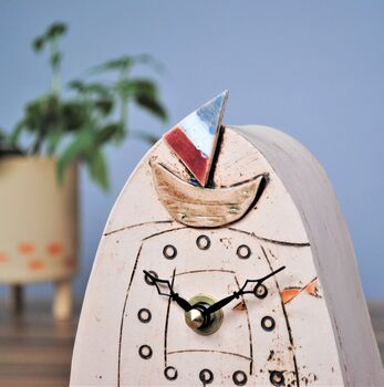 Personalised Mantel Clock With Boat And Fish, 2 of 5