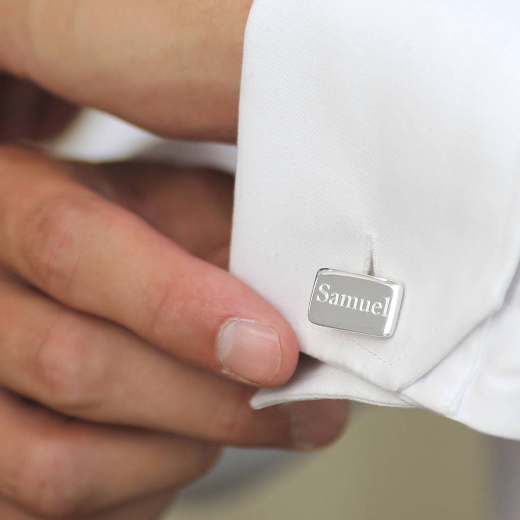 Engraved Solid Silver Cufflinks, 1 of 7