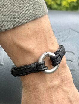 Personalised Mixed Black Leathers Memorial Bracelet With 'Circle Of Life' Urn For Ashes, 3 of 12