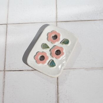 Ceramic Soap Dish With Pink Flowers, 2 of 4