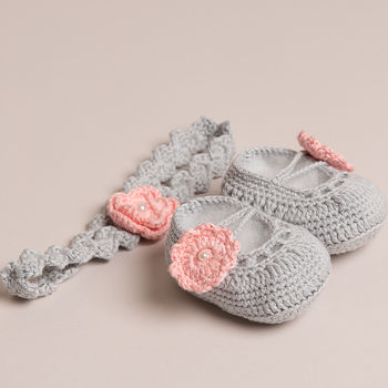 Hand Crochet Baby Shoes With Headband, 5 of 5