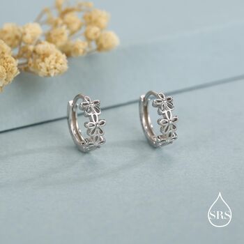 Daisy Chain Huggie Hoop Earrings In Sterling Silver, 2 of 11