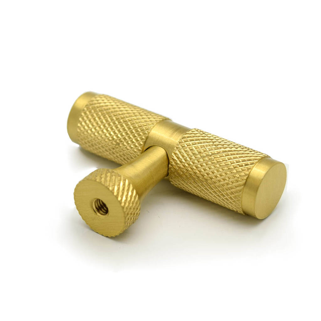 brushed brass knurled t bar cupboard pull handles by pushka home
