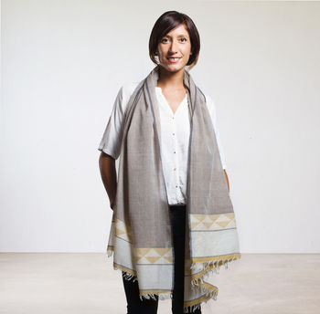 Handwoven Cotton/Wool Scarf With Geometric Border, 4 of 8
