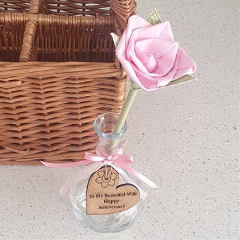 Personalised Handmade Cotton Single Rose With Vase, 3 of 4