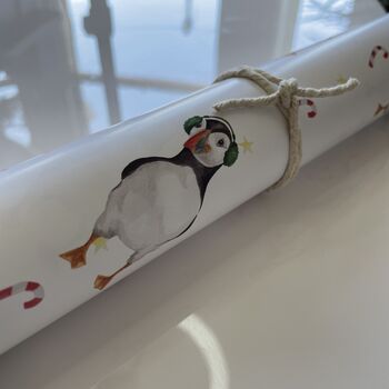 Christmas Puffin In Ear Muffs Wrapping Paper Sheet, 3 of 4