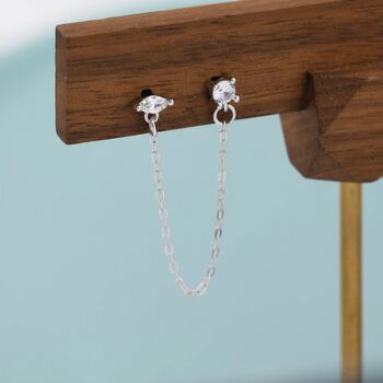 Sterling Silver Chained Earrings For Multiple Piercings, 3 of 12