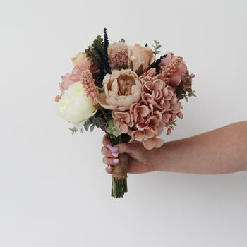Blush Pink And Peach Bridal Artificial Flower Bouquet, 11 of 12
