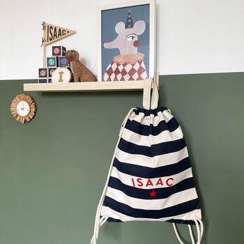 Personalised Nautical Stripe Drawstring Bag, 2 of 4