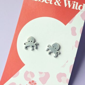 Octopus Stud Earrings In Stainless Steel, 2 of 3