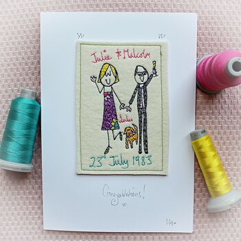 Personalised Anniversary Card, Embroidered, 2 of 3