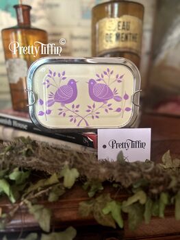 Hand Painted Rectangle Bento Box 'Garden Birds', 7 of 7