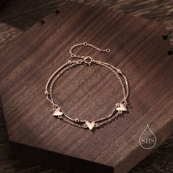 Double Layer Heart Bracelet In Sterling Silver, 4 of 10