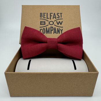 Irish Linen Bow Tie In Cherry Red, 2 of 2