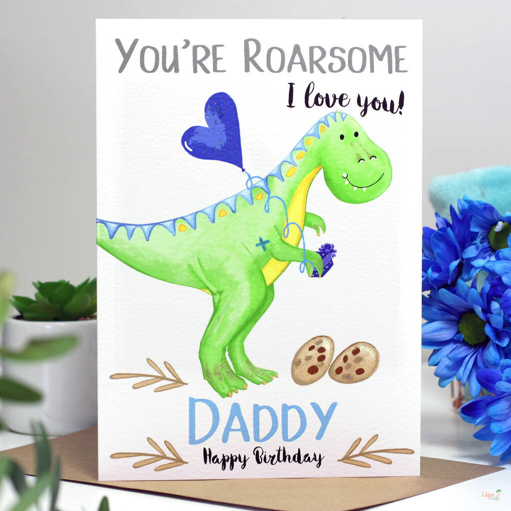 Personalised Dinosaur 'Love You' Blue Birthday Card, 1 of 6