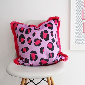 Large Leopard Print Fringed Velvet Cushion, 3 of 12