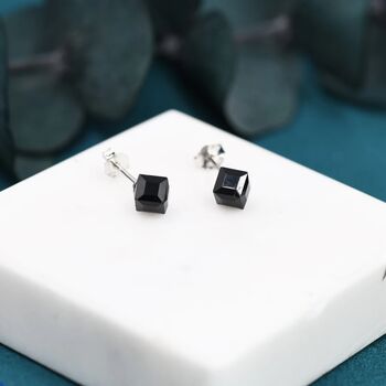 3D Black Crystal Cube Stud Earrings Sterling Silver, 4 of 11