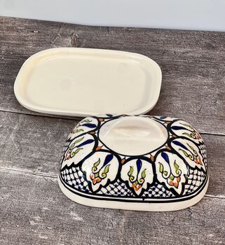 Black, Green And White Patterned Butter Dish, 2 of 3