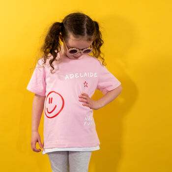 Children's Personalised Name Scribble Smiley T Shirt, 8 of 9