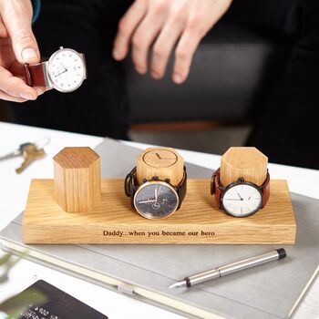 Personalised Oak Watch Stand One To Three Watches, 4 of 12