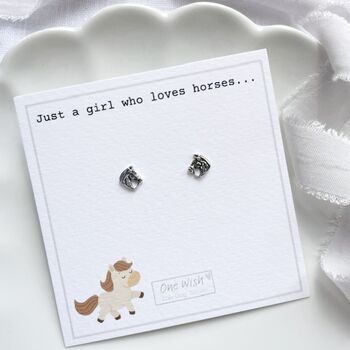 Sterling Silver Horse Head Stud Earrings On 'Just A Girl Who Loves Horses' Gift Card, 4 of 11