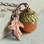 Amber Orange Small Moss Acorn Necklace, thumbnail 1 of 12