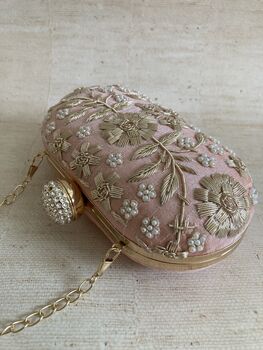 Pink Raw Silk Oval Clutch Bag, 8 of 10