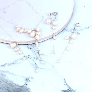 Womens Pearl Waterfall Necklace Earrings Jewellery Set, 10 of 12