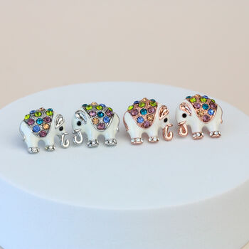 Silver Or Rose Gold Colour Elephant Stud Earrings Oil Drop, 2 of 3