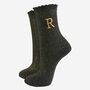 Women's Glitter Socks Black Gold Initial 'R', thumbnail 2 of 5