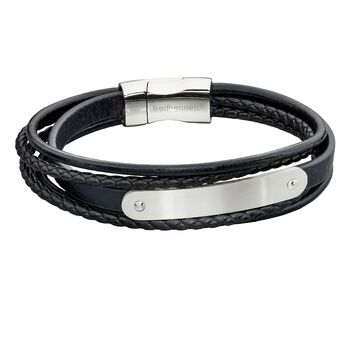 Personalised Mens Black Leather Bracelet With Steel Bar, 3 of 11