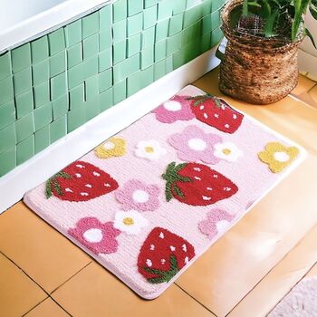 Luxury Thick Absorbent Strawberry Bathroom Mat, 6 of 8