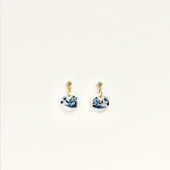 Handmade Blue And White Floral Circle Clay Earrings, 5 of 6