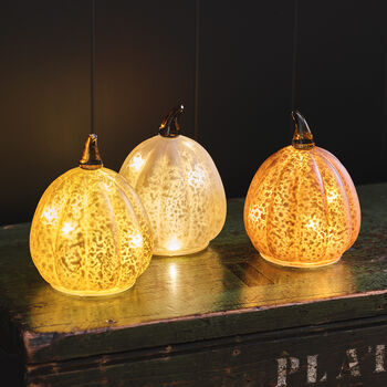 Set Of Three Autumnal Light Up LED Glass Pumpkins, 3 of 6