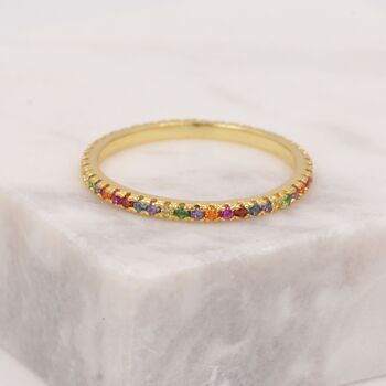 Sterling Silver Skinny Rainbow Crystal Pave Ring, 2 of 12
